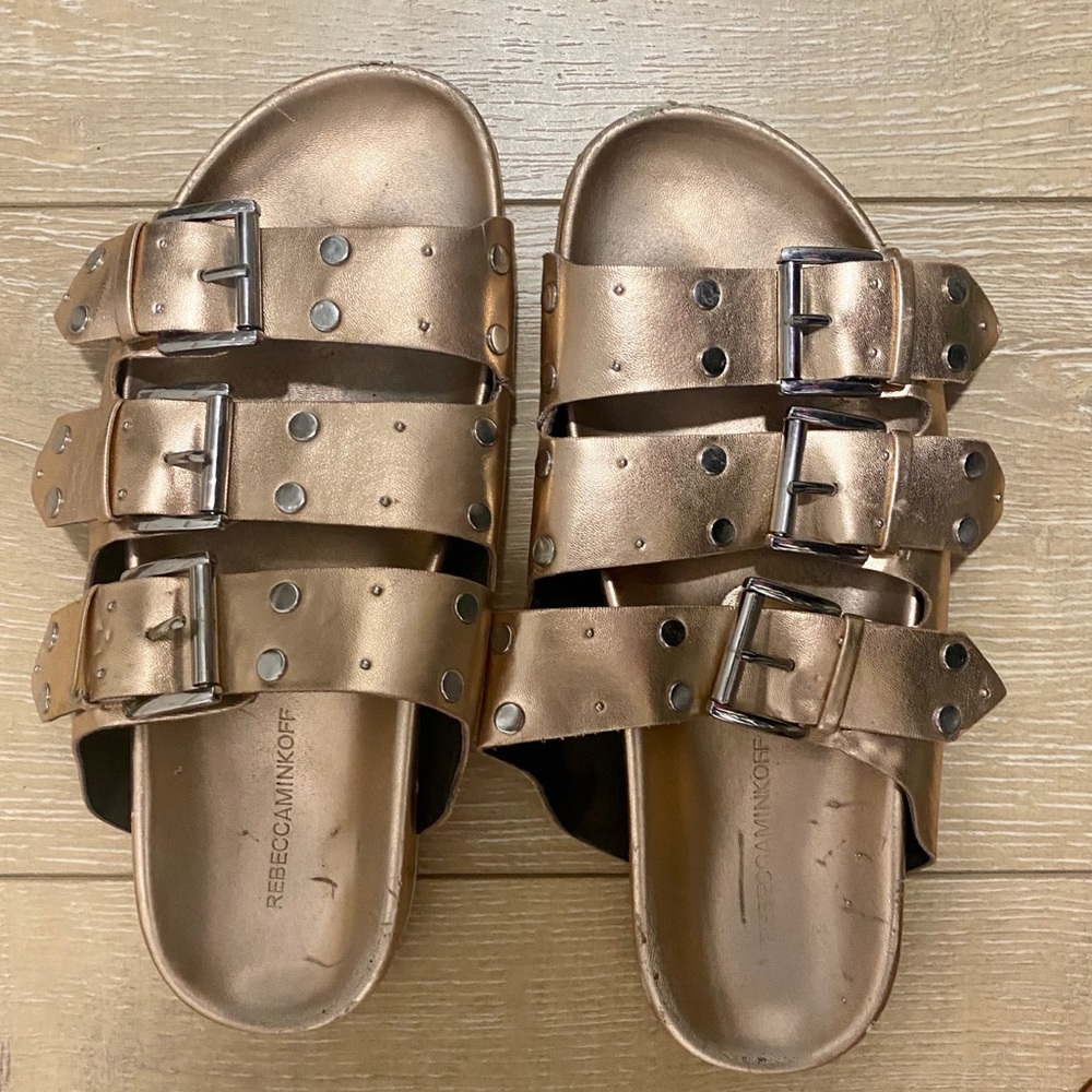 Rebecca Minkoff Tania Slide Rose Gold Metallic